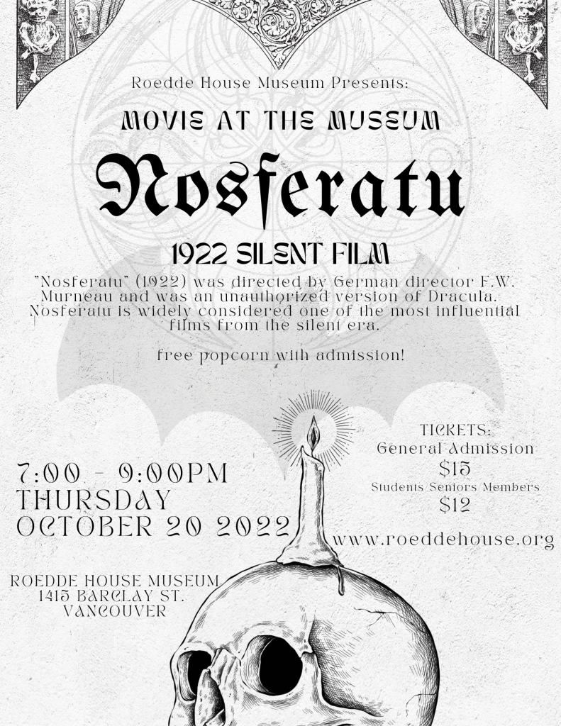 Movie at the Museum: Nosferatu - ROEDDE HOUSE MUSEUM Oct 20 Nosferatu 1
