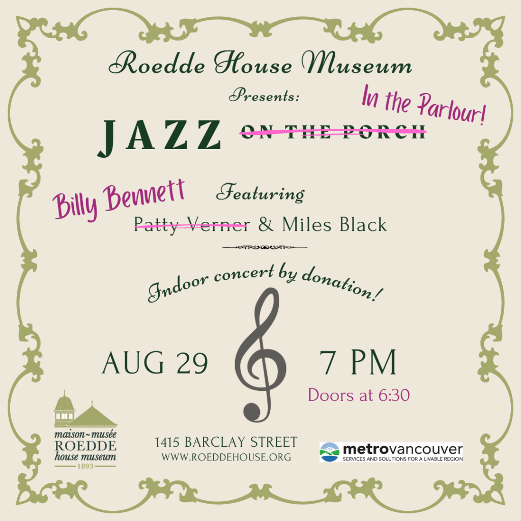 Jazz On The Porch August 2023 - ROEDDE HOUSE MUSEUM Summer Jazz 2023 Instagram Post Square