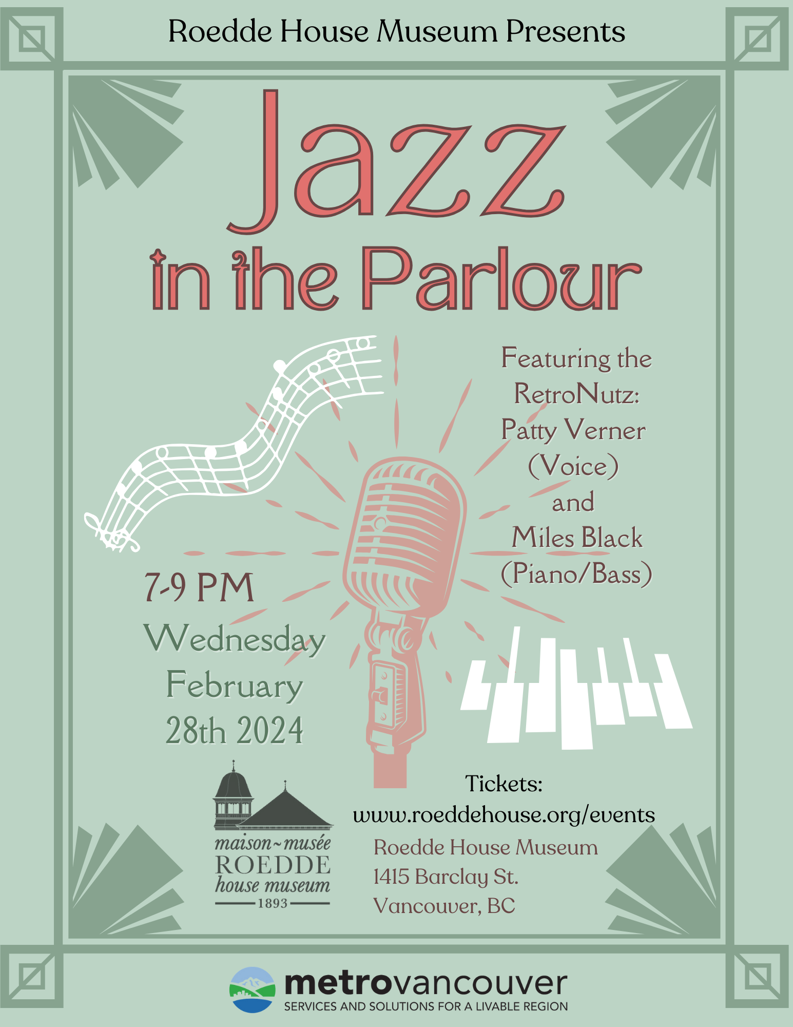 Jazz in the Parlour featuring The RetroNutz: Patty Verner (Voice) & Miles Black (Piano/Bass)