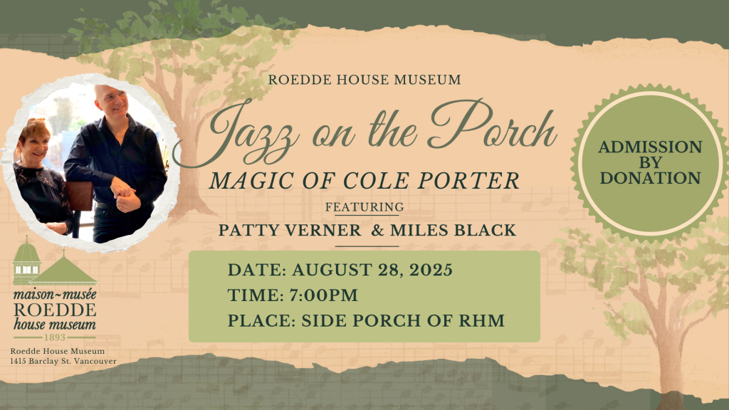 Jazz on the Porch: Magic of Cole Porter featuring Patty Verner & Miles Black - ROEDDE HOUSE MUSEUM Jazz 2024 2025 Season Event Cover 1920 x 1080 px