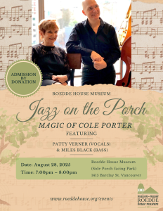 Jazz on the Porch: Magic of Cole Porter featuring Patty Verner & Miles Black - ROEDDE HOUSE MUSEUM Jazz in the Parlour 2024 to 2025 2 2